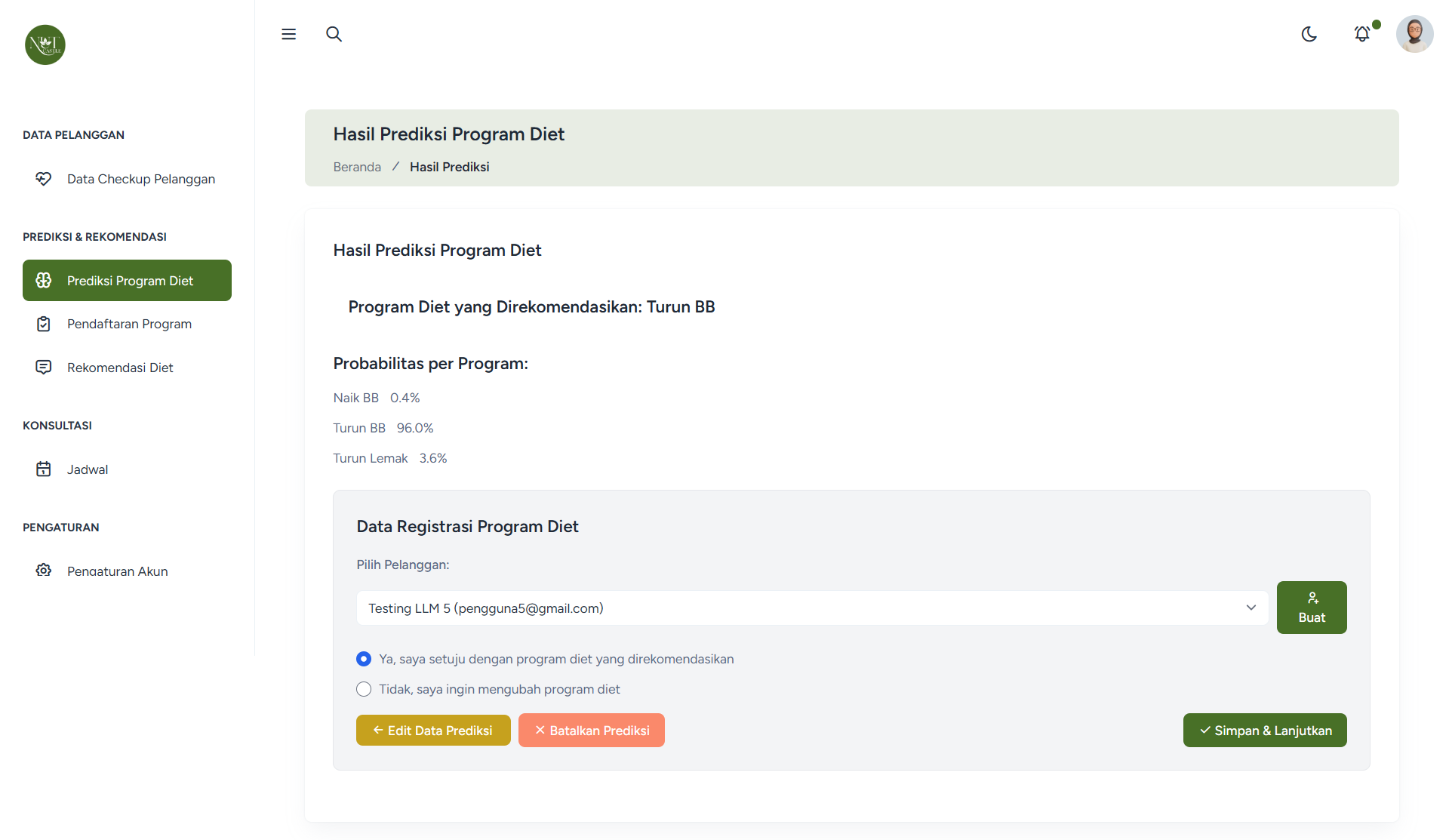 Sistem Prediksi dan Rekomendasi Program Diet